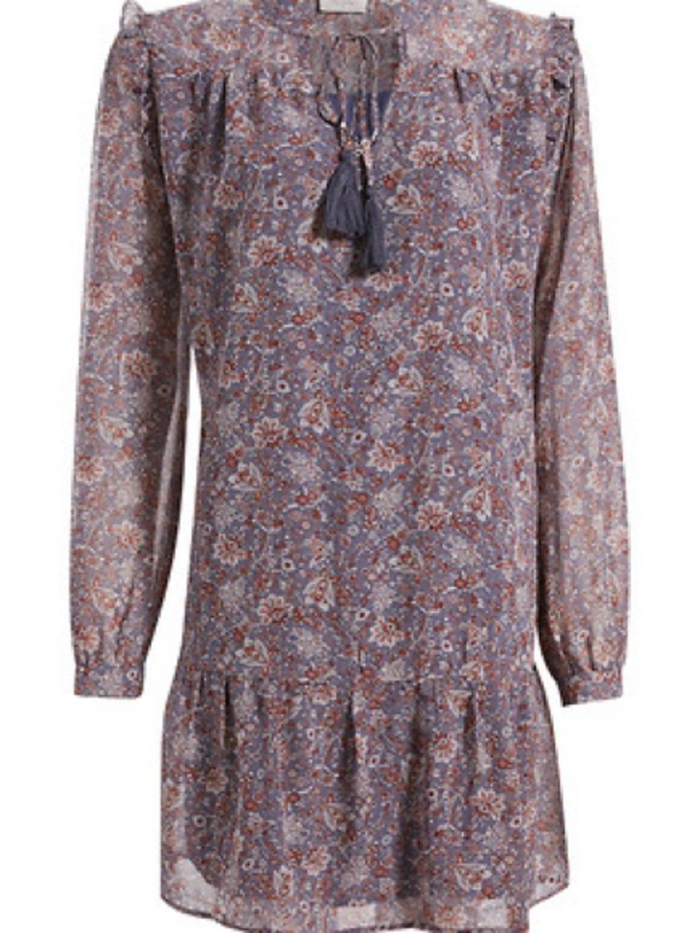 Floral Tie-Neck Long Sleeve Dress - Purple Floral